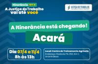 #ParaTodosVerem: Arte gráfica nas cores azul, branca e verde. No card, o texto: A itinerância está chegando em Acará! No período
