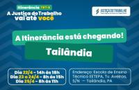 Arte gráfica com texto: A justiça do Trabalho vai até você, no lado esquerdo da imagem a logomarca do TRT-8, no centro da imagem