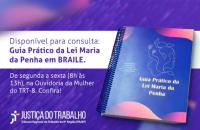 #ParaTodosVerem: Arte gráfica nas cores roxo e rosa. No card, o texto: Disponível para consulta:  Guia Prático da Lei Maria da P