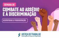 #ParaTodosVerem: Arte gráfica com fundo roxo e letras brancas. No card, o texto: Semana de Combate ao Assédio e à Discriminação.