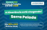 #ParaTodosVerem: Card nas cores azul, branco, verde e amarelo. Na parte superior o texto: Itinerância TRT-8. A Justiça do Trabal