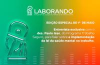 Arte gráfica nas cores verde e laranja  com informações contidas no texto. Do lado direito, o ícone de um microfone de rádio.