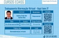 #ParaTodosVerem: Arte gráfica nas cores azul e branco. No card, o texto: Curso Ecaiss: Treinamento Atermação Virtual - Aqui tem 