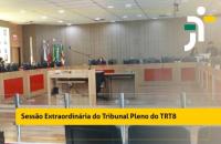 #ParaTodosVerem: Arte com fundo do Tribunal Pleno. No canto superior direito, nas cores verde, branco e amarelo, ícone da Justiç