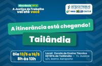 #ParaTodosVerem: Card nas cores azul, branco, verde e amarelo. Na parte superior o texto: Itinerância TRT-8. A Justiça do Trabal