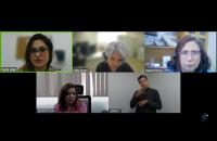 #ParaTodosVerem: Captura de tela colorida da palestra. Nela estão presentes a desembargadora, Maria de Nazaré Medeiros Rocha; a 