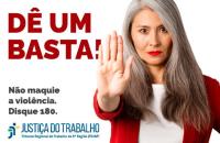 #ParaTodosVerem: Arte gráfica com o fundo branco e letras vermelhas e pretas. No card, o texto: Dê um basta! Não maquie a violên