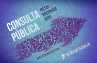 #ParaTodosVerem: Arte gráfica em tons de azul e roxo. À esquerda, em letras grandes, o texto: "CONSULTA PÚBLICA". À direita, os 