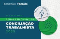 #ParaTodosVerem: Arte gráfica com fundo azul e branco. No topo, a logo da Justiça do Trabalho. Abaixo, o texto: Semana Nacional 