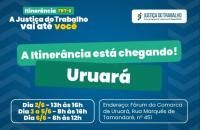 #ParaTodosVerem: Card nas cores azul, branco, verde e amarelo. Na parte superior do lado esquerdo o texto: Itinerância TRT-8. A 