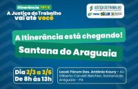 #ParaTodosVerem: Card nas cores azul, branco, verde e amarelo. Na parte superior do lado esquerdo o texto: Itinerância TRT-8. A 