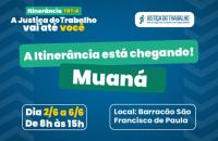 Arte gráfica nas cores azul, verde, branco e amarelo. Na parte superior o texto: Itinerância TRT-8. A Justiça do Trabalho vai at