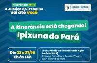 #ParaTodosVerem: Card nas cores azul, branco, verde e amarelo. Na parte superior do lado esquerdo o texto: Itinerância TRT-8. A 