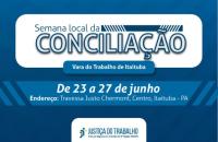 #ParaTodosVerem: Arte gráfica nas cores azul e branco. No card, o texto: Semana local da conciliação na Vara do Trabalho de Itai