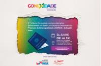 #ParaTodosVerem: Arte gráfica com fundo colorido e borda branca. No card, o texto: Conexidade. Conexão pela diversidade. O Feirã