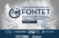 Card Digital: com fundo azul escuro. No topo, a frase "o 2.º Encontro Nacional do FONTENET Fórum Nacional do Poder Judiciário pa