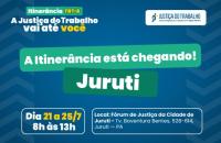 #ParaYodosVerem: Arte gráfica nas cores azul, verde, amarelo e branco. No card, o texto: Itinerância TRT-8. A justiça do Trabalh
