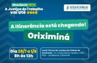 #ParaTodosVerem: Arte gráfica nas cores azul, verde, amarelo e branco. No card, o texto: Itinerância TRT-8. A Justiça do Trabalh