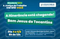 #ParaTodosVerem: Arte gráfica nas cores azul, verde, amarelo e branco. No card, o texto: Itinerância TRT-8. A Justiça do Trabalh