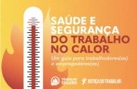 Texto e foto: CSJT #ParaTodosVerem: Arte gráfica nas cores laranja, amarelo, vermelho e branco. Centralizado está o desenho de u