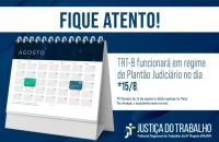 #ParaTodosVerem: Arte gráfica nas cores azul e branca, com a imagem de um calendário indicando o dia 15, ao lado o texto: TRT8 f