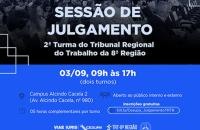 arte gráfico azul e preto, contendo as informações da sessão, como por exemplo, hora, data, local e link para inscrição.