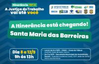 Arte gráfica com fundo azul contendo informações sobre a itinerância de Setembro que será realizada em Santa Maria das Barreiras