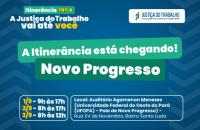 #ParaTodosVerem: Arte gráfica com fundo azul contendo informações sobre a itinerância de Setembro que será realizada em Novo Pro