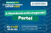 #ParaTodosVerem: Arte gráfica com fundo azul contendo informações sobre a itinerância de Setembro que será realizada em Portel e