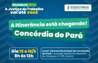 #ParaTodosVerem: Arte gráfica com fundo azul contendo informações sobre a itinerância de Setembro que será realizada em Concórid