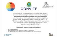 Arte gráfica com fundo branco contendo a frase "19ª Primavera dos Museus" e abaixo a programação do evento, horário, local e ent