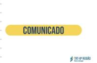 Arte gráfica com fundo branco e ao centro um espaço em amarelo com a palavra "Comunicado" na cor azul. A logo do TRT-8 no rodapé