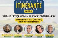 #ParaTodosVerem: arte gráfica nas cores roxa e amarela, foto individual dos 4 palestrantes e texto centralizado: FORMAÇÃO ITINER