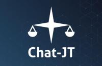 #ParaTodosVerem: Arte gráfica com fundo azul, centralizado o texto: Chat-JT