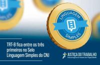 #ParaTodosVerem: Arte gráfica nas cores azul, dourado e branco. Do lado esquerdo os dizeres: TRT-8 fica entre os três primeiros