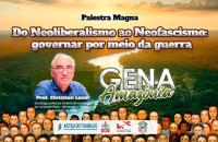 #ParaTodosVerem: Arte gráfica na cor verde, amarelo e cinza, com uma paisagem no fundo e o texto centralizado "Palestra Magna Do