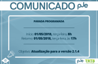 Imagem com texto: Comunicado PJe - Parada Programada