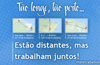 Arte tão longe tão perto com três imagens mostrando as distâncias entre cidades