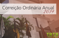 na imagem, a fachada do tribunal com o título informando sobre a correição anual de 2019