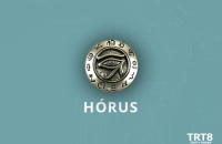 Em fundo verde, a logomarca do Hórus.