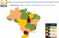 Mapa do Brasil destacando em cor verde os TRTs que ficaram na 2ª colocação no índice de alcance de metas 