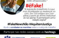 arte com as astags sobre a campanha contra as notícias falsas da Justiça do Trabalho.