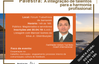 Arte em tons laranja com detalhes sobre o evento e foto do palestrante