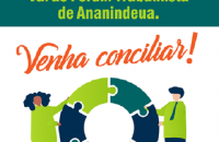 Texto: O CEJUSC vai ao Fórum Trabalhista de Ananindeua. Imagem em tons de verde remetendo à Conciliação.