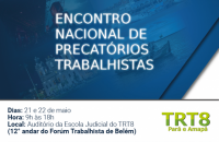 Arte em fundo branco escrito em azul "Encontro Nacional de Precatórios Trabalhistas"