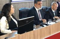 Presidente do TRT8, Ministro e Secretário Geral da Corregedoria na cerimônia de leitura da ata.