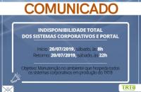 Arte informando os dados como dia e hora da indisponibilidade dos sistemas e Portal do Tribunal.