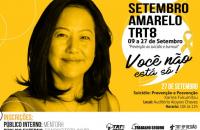 Arte com foto da palestrante e informações sobre a palestra.