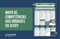 Arte: à esquerda em fundo verde escrito mapa das competências e à direita o quadro com as unidades.