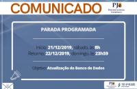 arte com fundo azul escrito comunicado e abaixo os dias e os horários da parada programada  